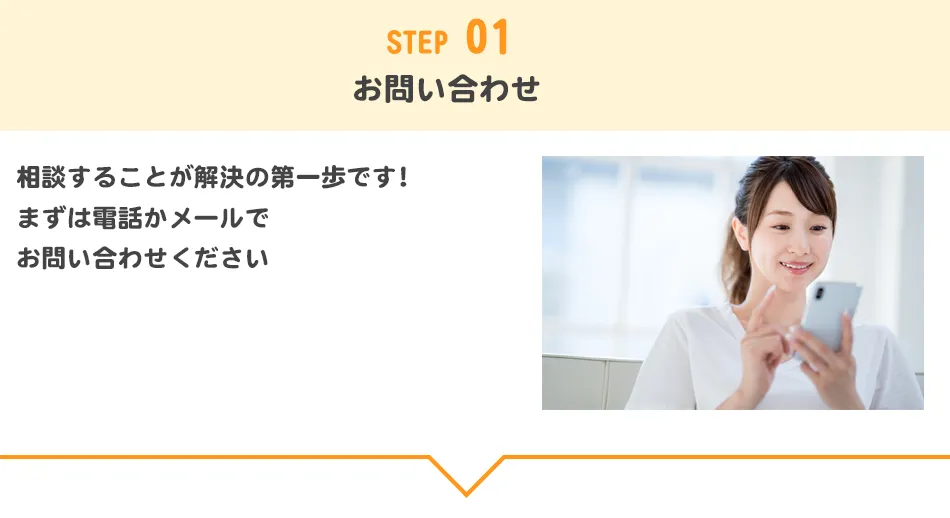 STEP01 お問い合わせ。まずは電話かメールでお問い合わせください