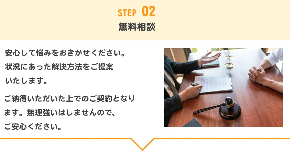 STEP02 無料相談。状況にあった解決方法をご提案します